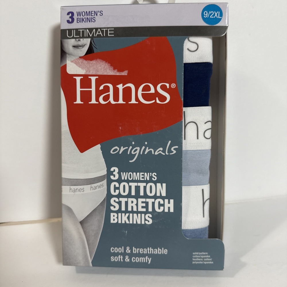 HANES 3 PK Originals Women's Cotton Bikinis Underwear‎ Sz 9/2XL